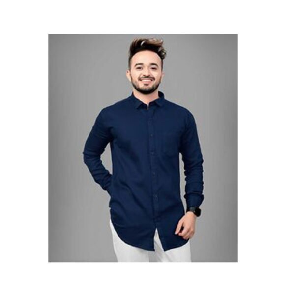 Men Blue Solid Slim Fit Casual Shirt