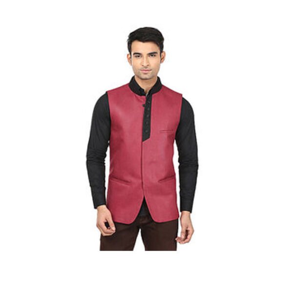 QDesigns Red Plain Slim Nehru Jacket for Men