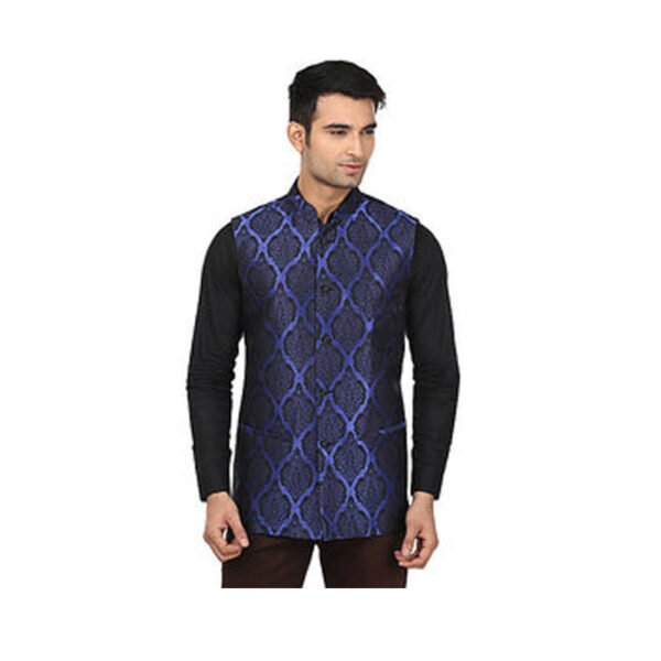 QDesigns Blue Plain Slim Nehru Jacket for Men