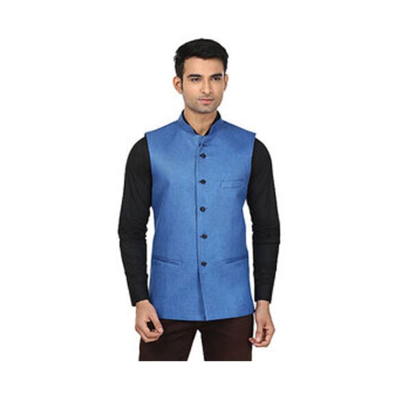 QDesigns Blue Plain Slim Nehru Jacket for Men