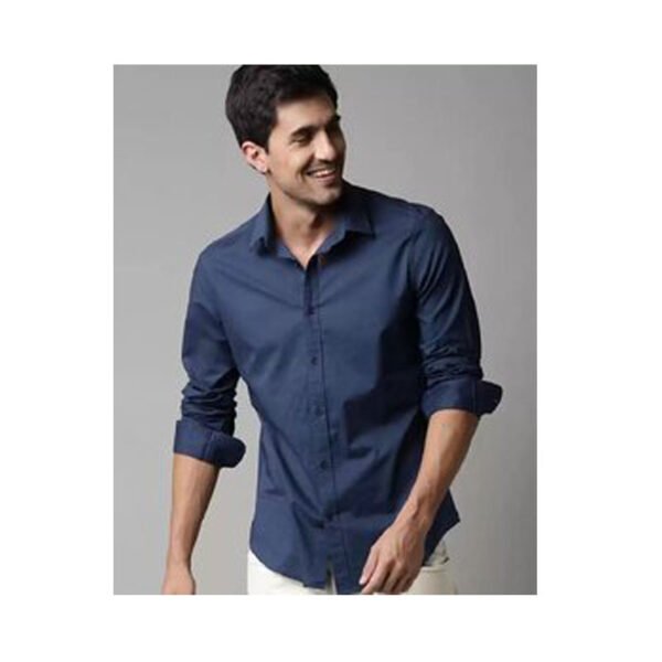 Men Blue Solid Regular Fit Casual Shirt